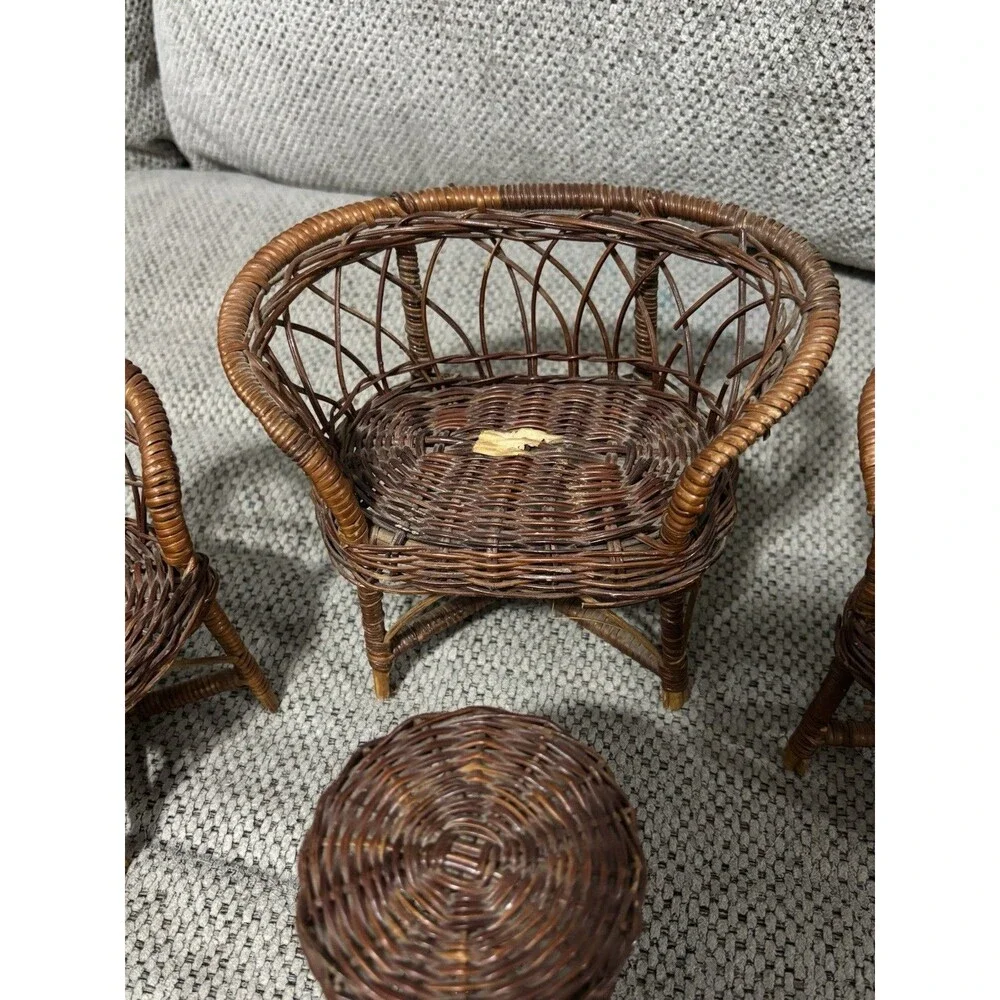 Vintage Miniature Wicker Doll Furniture Set Chairs Loveseat Table Rattan Lot